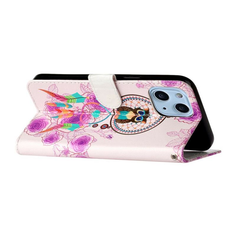 Flip Cover iPhone 13 Mini Med Snor Strappy Owl Mandala