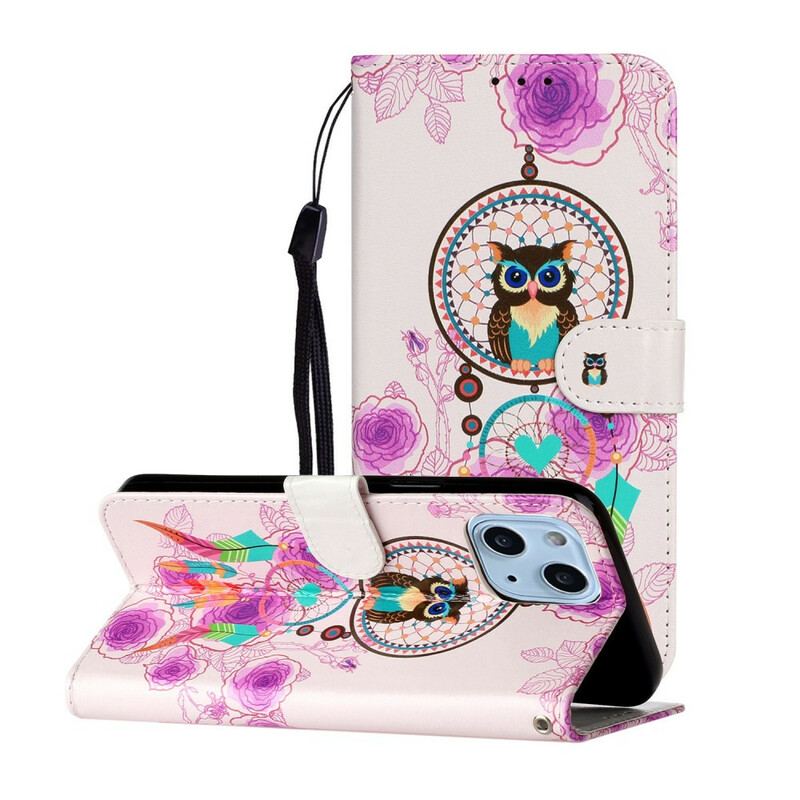 Flip Cover iPhone 13 Mini Med Snor Strappy Owl Mandala