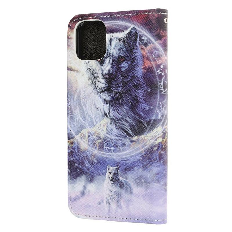 Flip Cover iPhone 13 Mini Ulv Om Vinteren Med Snor