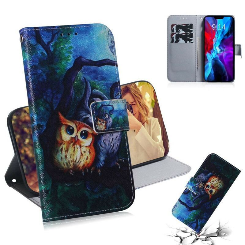Læder Cover iPhone 13 Mini Maleri Af Ugler