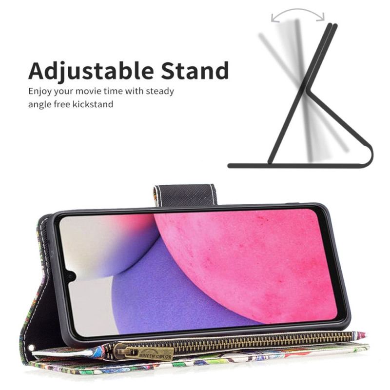 Flip Cover Samsung Galaxy A33 5G Trælomme Med Lynlås