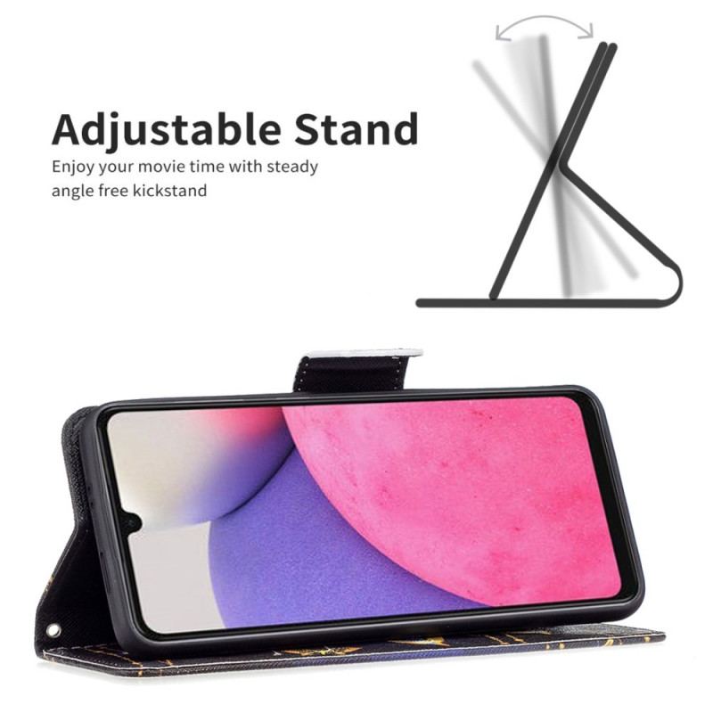 Læder Cover Samsung Galaxy A33 5G Gyldne Sommerfugle