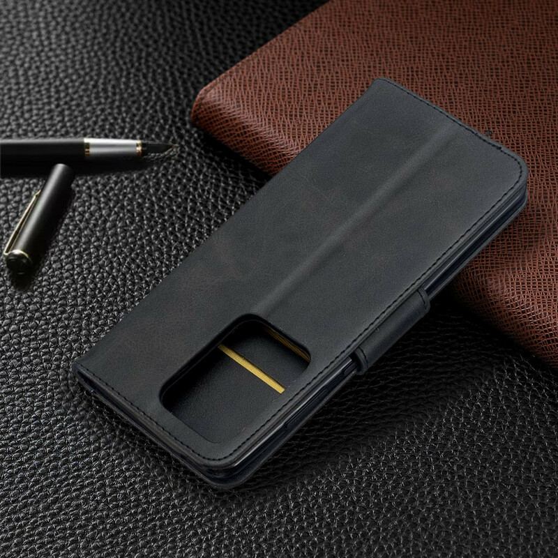 Læder Cover Samsung Galaxy S20 Ultra Flip Cover Glat Flap Skrå