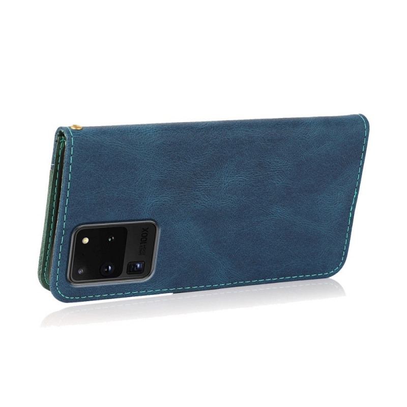 Læder Cover Samsung Galaxy S20 Ultra Tofarvet Trekant Imiteret Læder