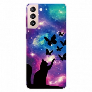 Mobilcover Samsung Galaxy S22 5G Kat Og Sommerfugle I Rummet