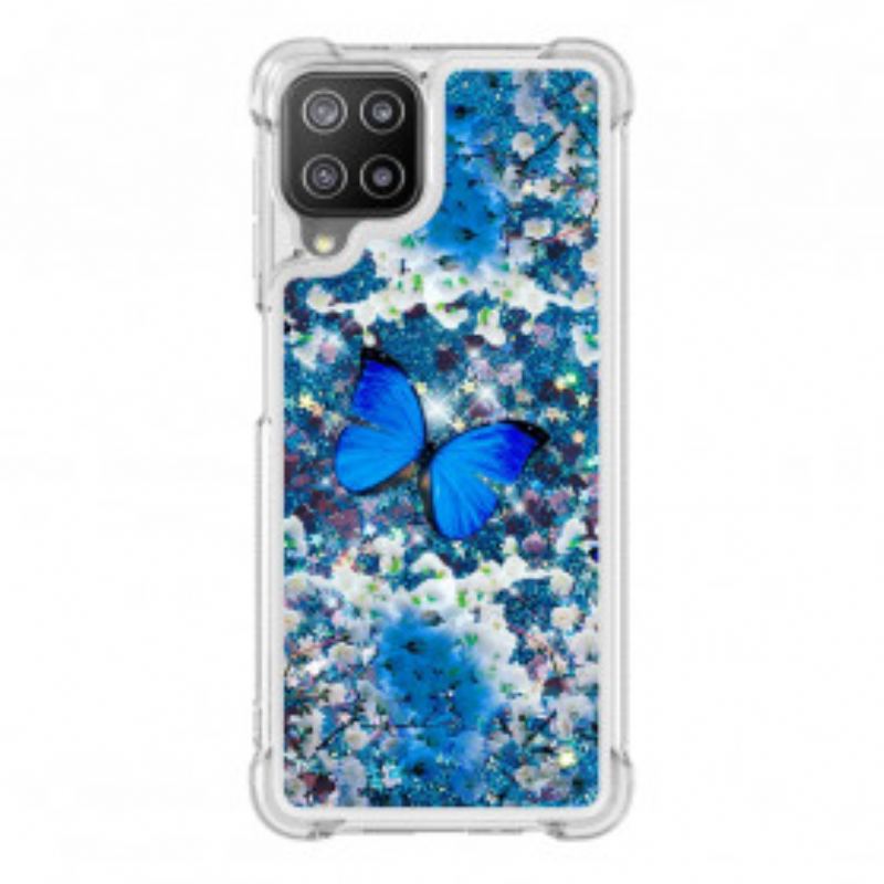 Cover Samsung Galaxy A22 Glitter Blå Sommerfugle