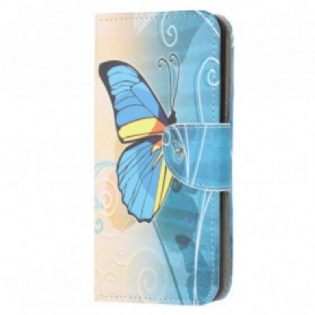 Flip Cover Samsung Galaxy A22 Blå Og Gul Sommerfugl