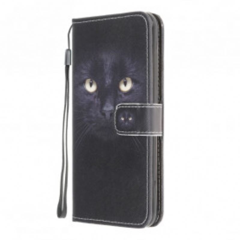 Flip Cover Samsung Galaxy A22 Med Snor Strappy Black Cat Eyes