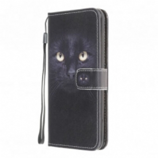 Flip Cover Samsung Galaxy A22 Med Snor Strappy Black Cat Eyes