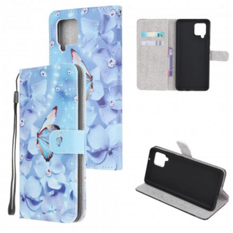 Flip Cover Samsung Galaxy A22 Med Snor Strappy Diamond Sommerfugle