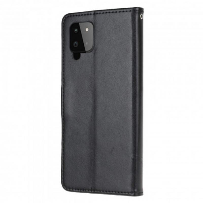 Flip Cover Samsung Galaxy A22 Med Snor Thong Sommerfugle Og Blomster