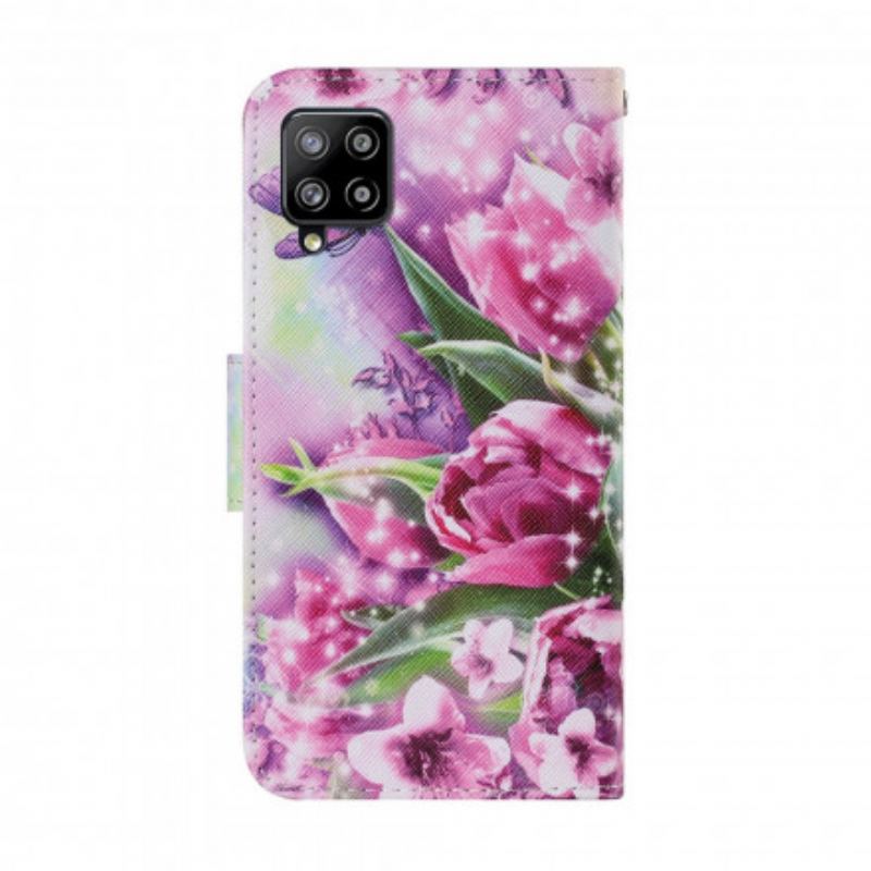 Flip Cover Samsung Galaxy A22 Sommerfugle Og Tulipaner