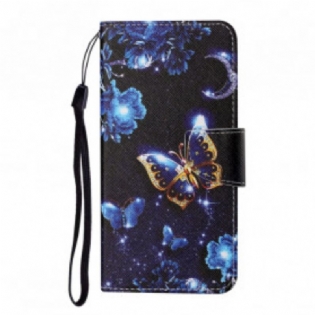 Læder Cover Samsung Galaxy A22 Med Snor Ædle Strammesommerfugle