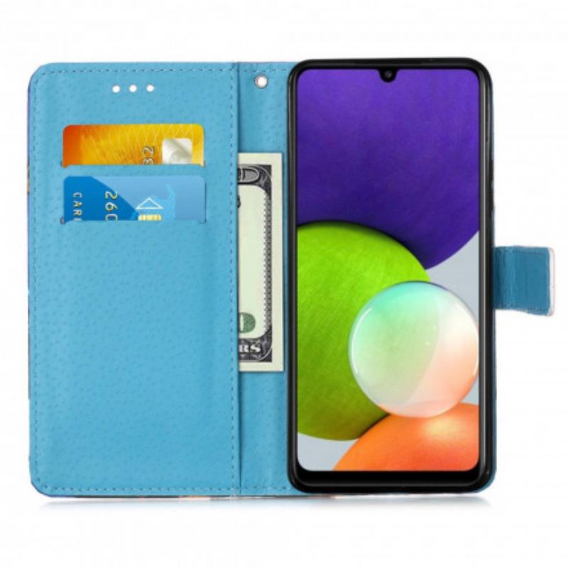 Læder Cover Samsung Galaxy A22 Med Snor Eiffeltårnets Sommerfuglestrop