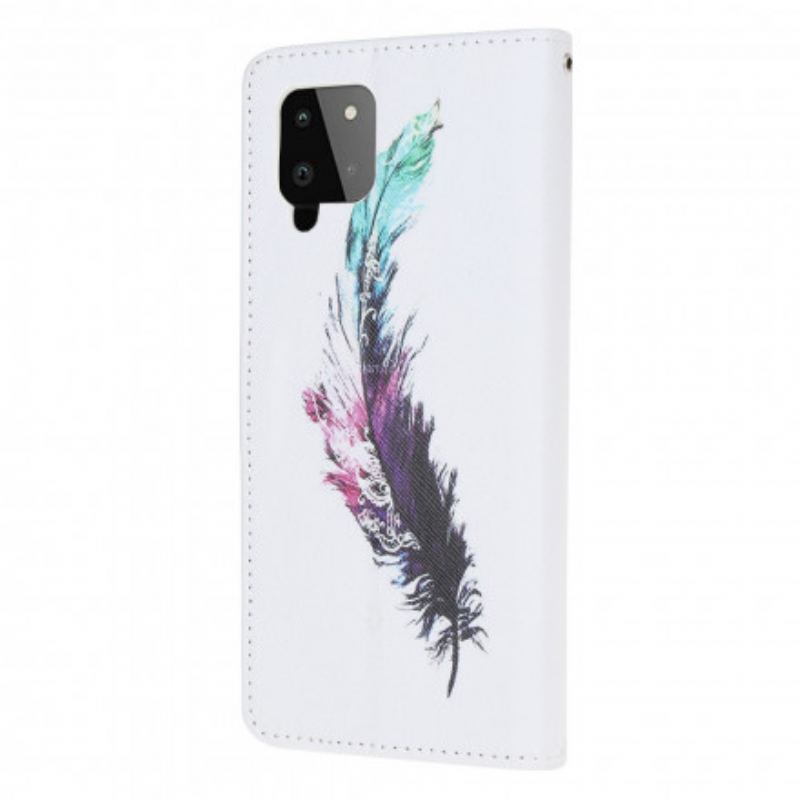 Læder Cover Samsung Galaxy A22 Med Snor Fjer Med Snor