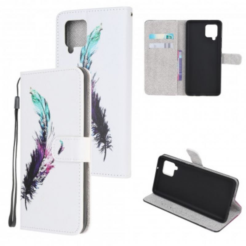 Læder Cover Samsung Galaxy A22 Med Snor Fjer Med Snor