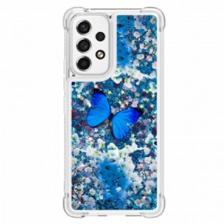 Cover Samsung Galaxy A53 5G Glitter Blå Sommerfugle