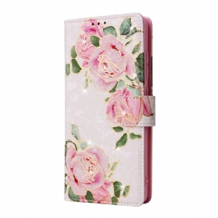 Flip Cover Samsung Galaxy A53 5G Rfid-blomster Med Snor