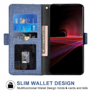 Læder Cover Sony Xperia 1 IV Jeans Med Roterende Kortholder