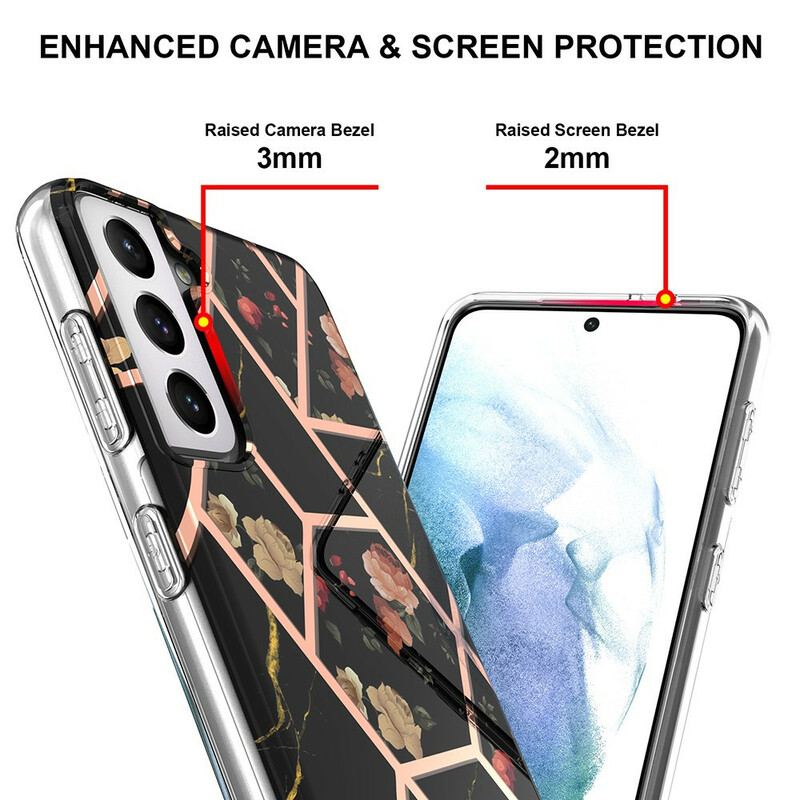 Cover Samsung Galaxy S21 FE Marmoreret Blomster