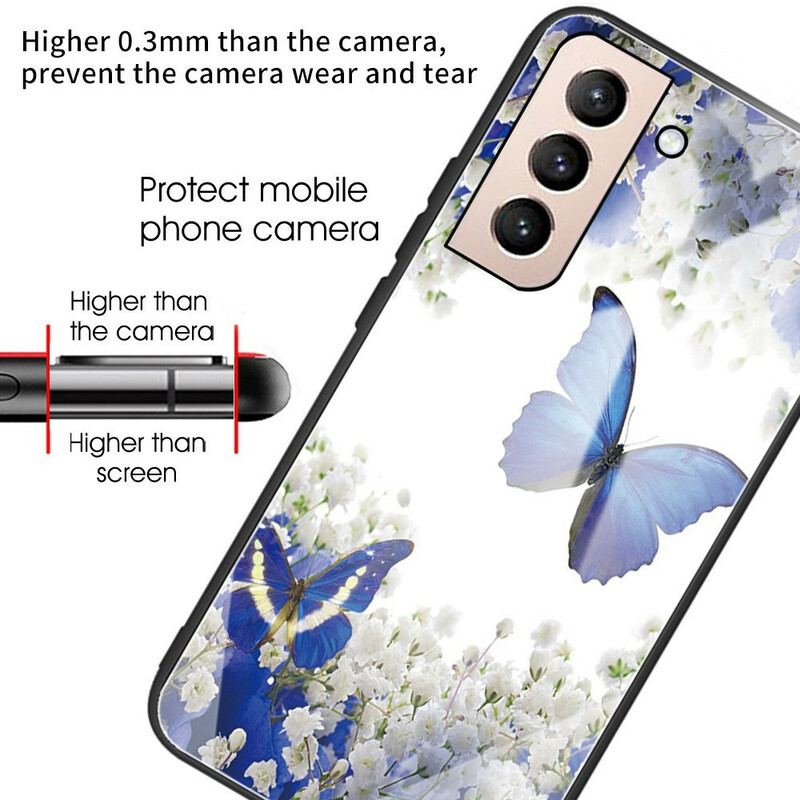 Cover Samsung Galaxy S21 FE Sommerfugle Design Hærdet Glas