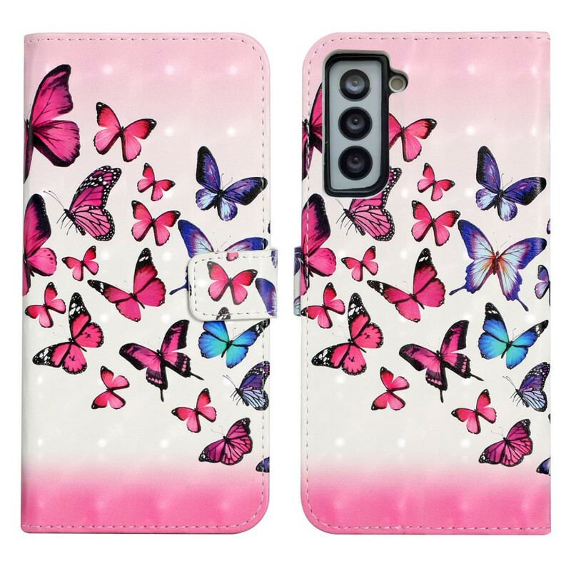Flip Cover Samsung Galaxy S21 FE Flugt Af Sommerfugle