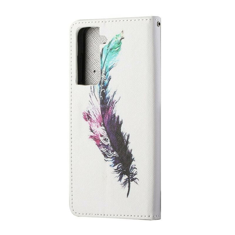 Flip Cover Samsung Galaxy S21 FE Med Snor Fjer Med Snor