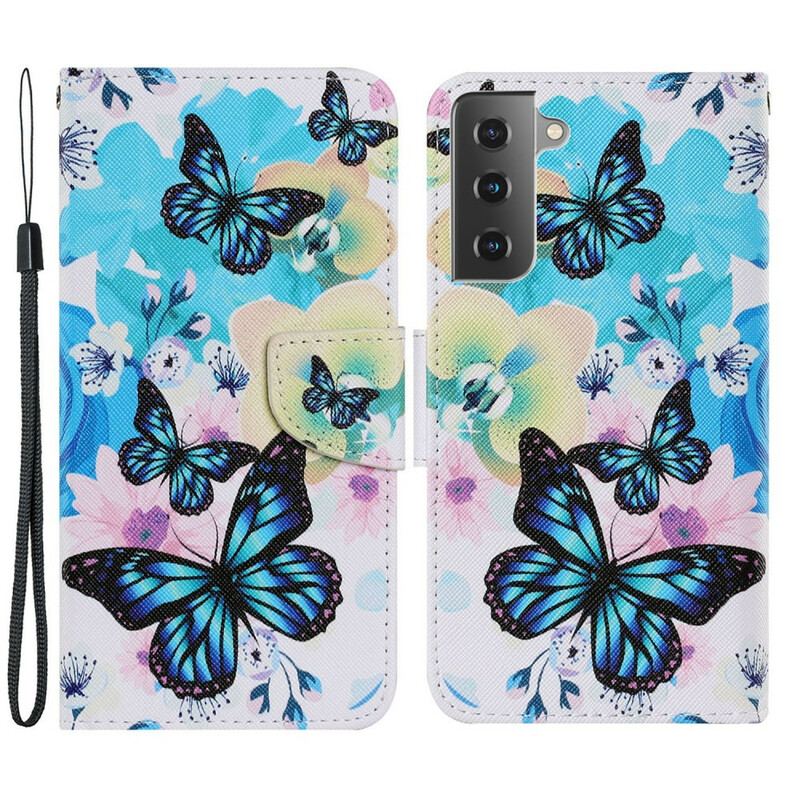 Flip Cover Samsung Galaxy S21 FE Sommerfugle Og Sommerblomster