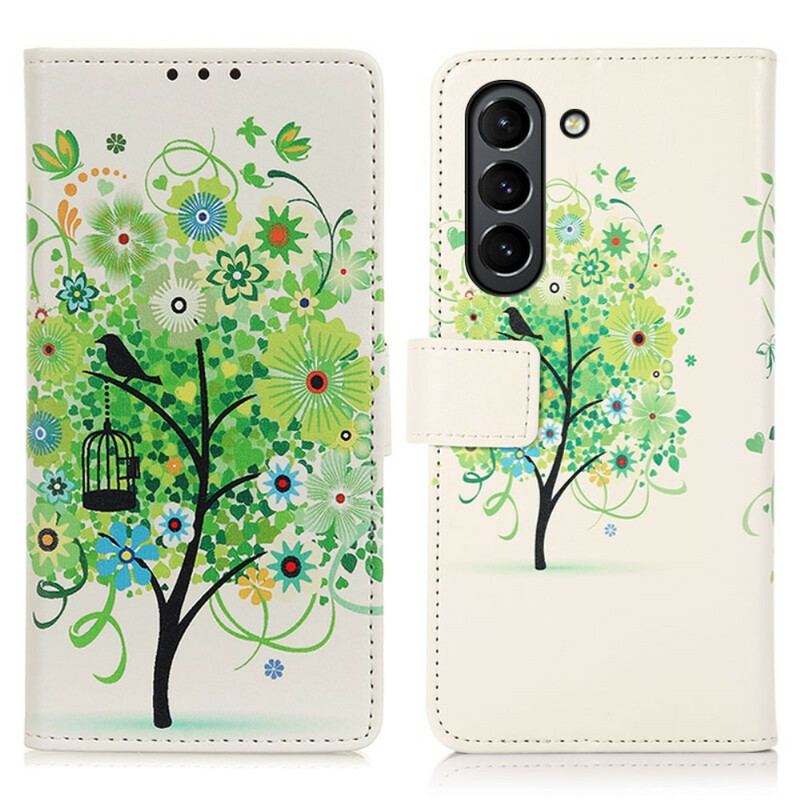 Læder Cover Samsung Galaxy S21 FE Blomstrende Træ