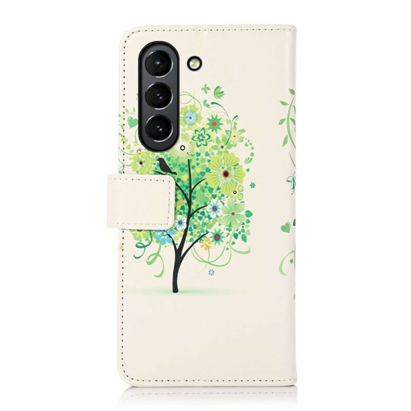 Læder Cover Samsung Galaxy S21 FE Blomstrende Træ