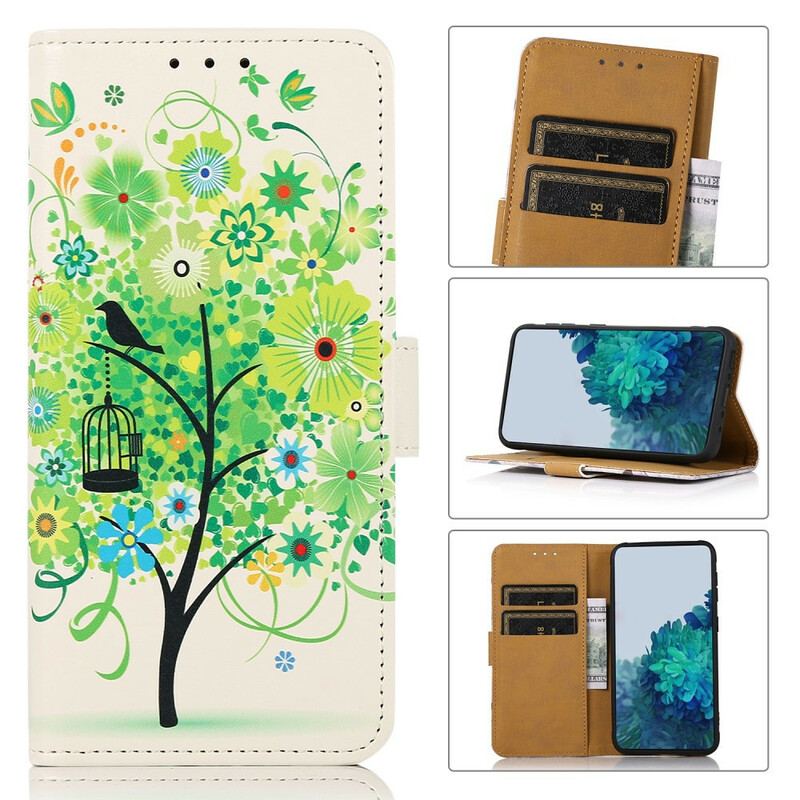 Læder Cover Samsung Galaxy S21 FE Blomstrende Træ