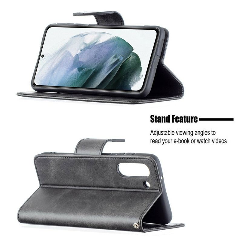 Læder Cover Samsung Galaxy S21 FE Flip Cover Glat Flap Skrå