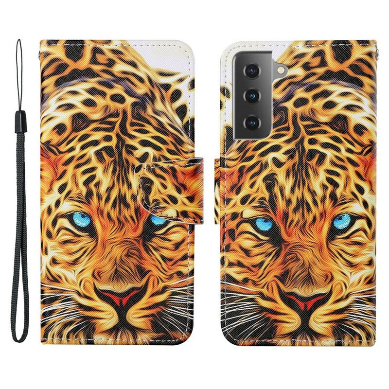 Læder Cover Samsung Galaxy S21 FE Tiger Med Snor