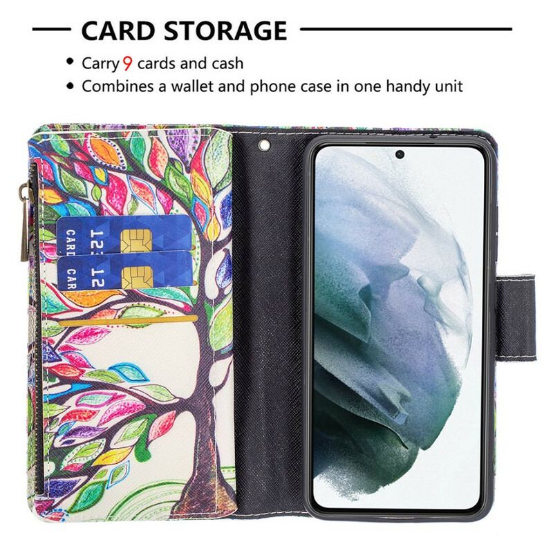 Læder Cover Samsung Galaxy S21 FE Trælomme Med Lynlås