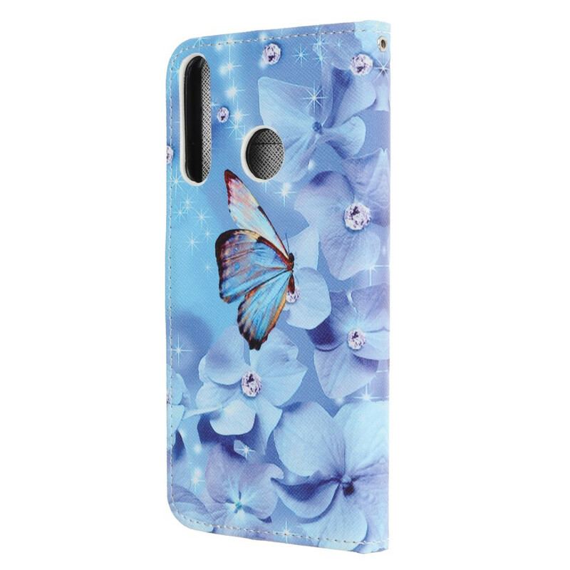 Flip Cover Huawei Y7p Med Snor Strappy Diamond Sommerfugle
