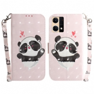 Flip Cover Oppo Reno 7 Med Snor Panda Love Med Snor