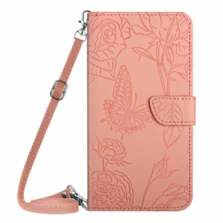 Flip Cover Oppo Reno 7 Sommerfugle Og Skulderrem