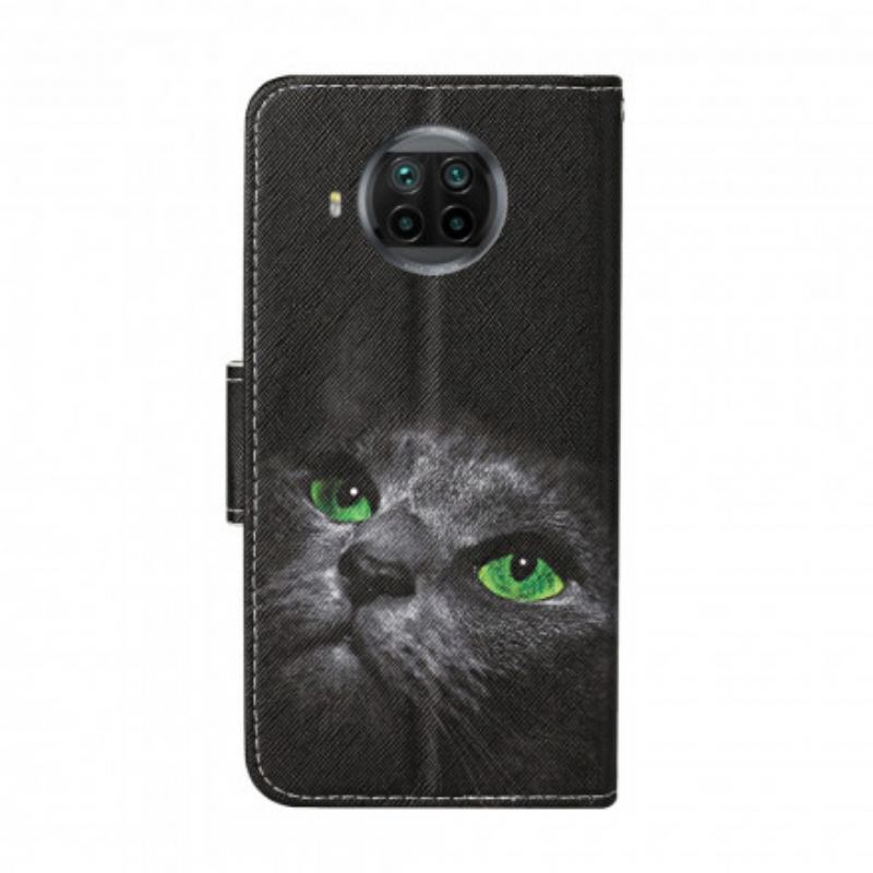 Flip Cover Xiaomi Mi 10T Lite Grønøjet Kat Med Snor