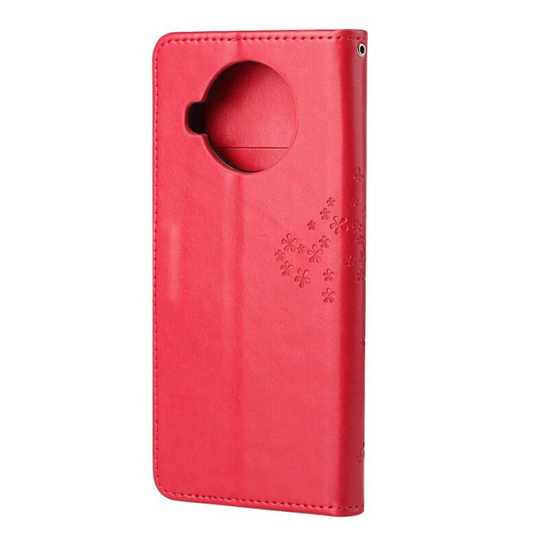 Læder Cover Xiaomi Mi 10T Lite Med Snor Thong Træ Og Ugler