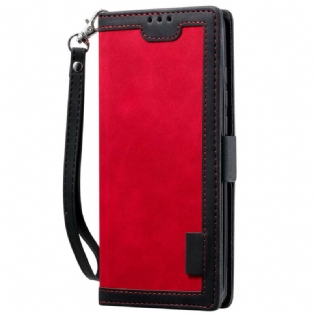 Flip Cover Xiaomi Mi 10 / 10 Pro Tofarvede Imiteret Læderforstærkede Konturer