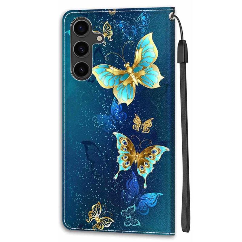Læder Cover Samsung Galaxy S24 5g To Sommerfugle Med Rem