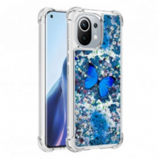 Cover Xiaomi Mi 11 (5G) Glitter Blå Sommerfugle