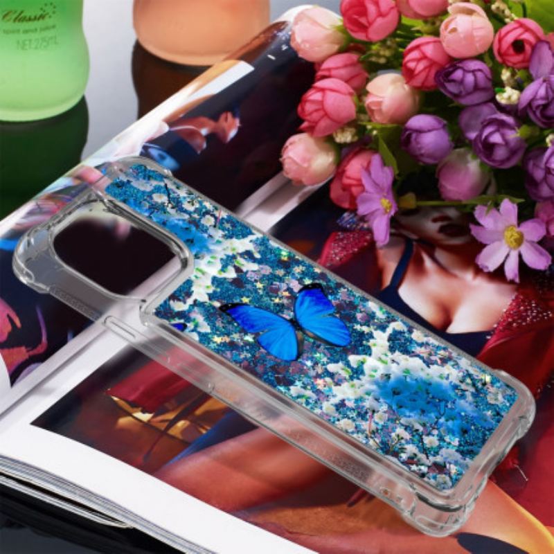 Cover Xiaomi Mi 11 (5G) Glitter Blå Sommerfugle