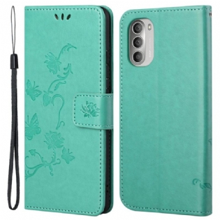 Flip Cover Moto G51 5G Asiatiske Sommerfugle Og Blomster