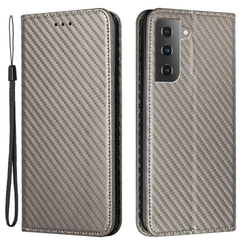 Cover Samsung Galaxy S23 5G Med Snor Flip Cover Strappy Carbon Fiber Style