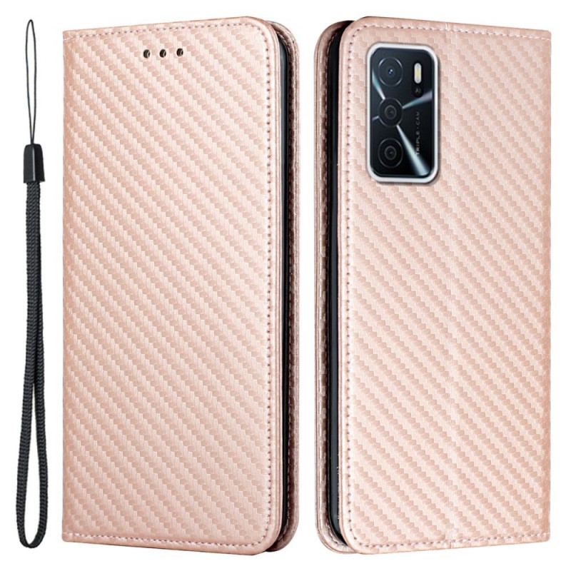 Cover Oppo A16 / A16s Med Snor Flip Cover Kulfiberrem