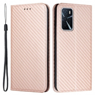 Cover Oppo A16 / A16s Med Snor Flip Cover Kulfiberrem