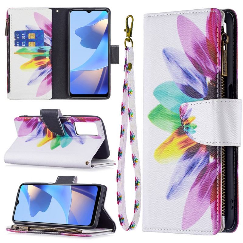 Flip Cover Oppo A16 / A16s Blomsterlomme Med Lynlås
