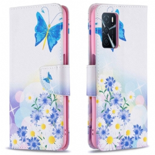 Flip Cover Oppo A16 / A16s Malede Sommerfugle Og Blomster