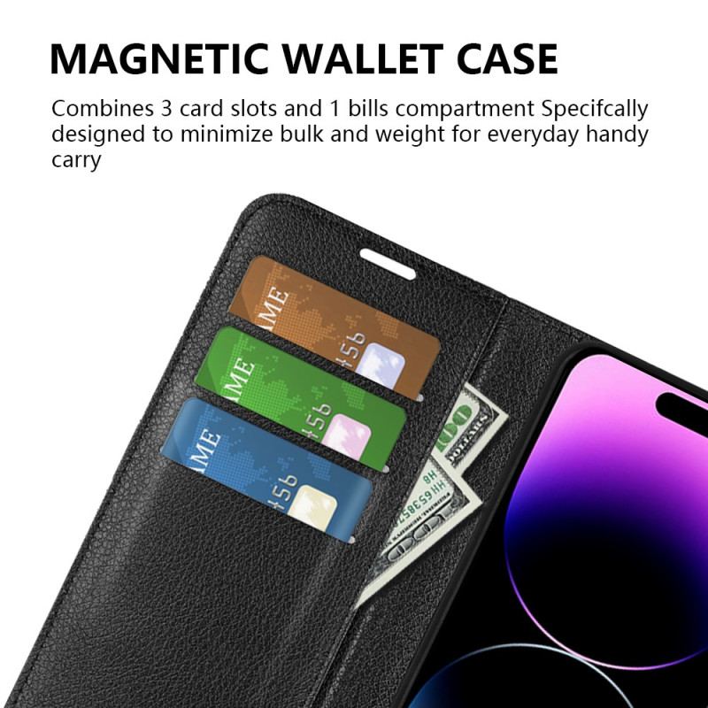 Flip Cover iPhone 15 Pro Klassisk Litchi Imiteret Læder